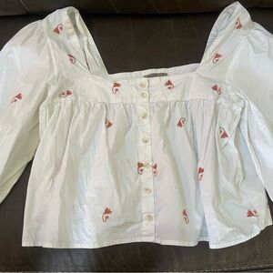 White Button-Up Embroidered Top